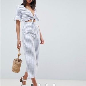 ASOS jumpsuit with cut out and tie in stripe
